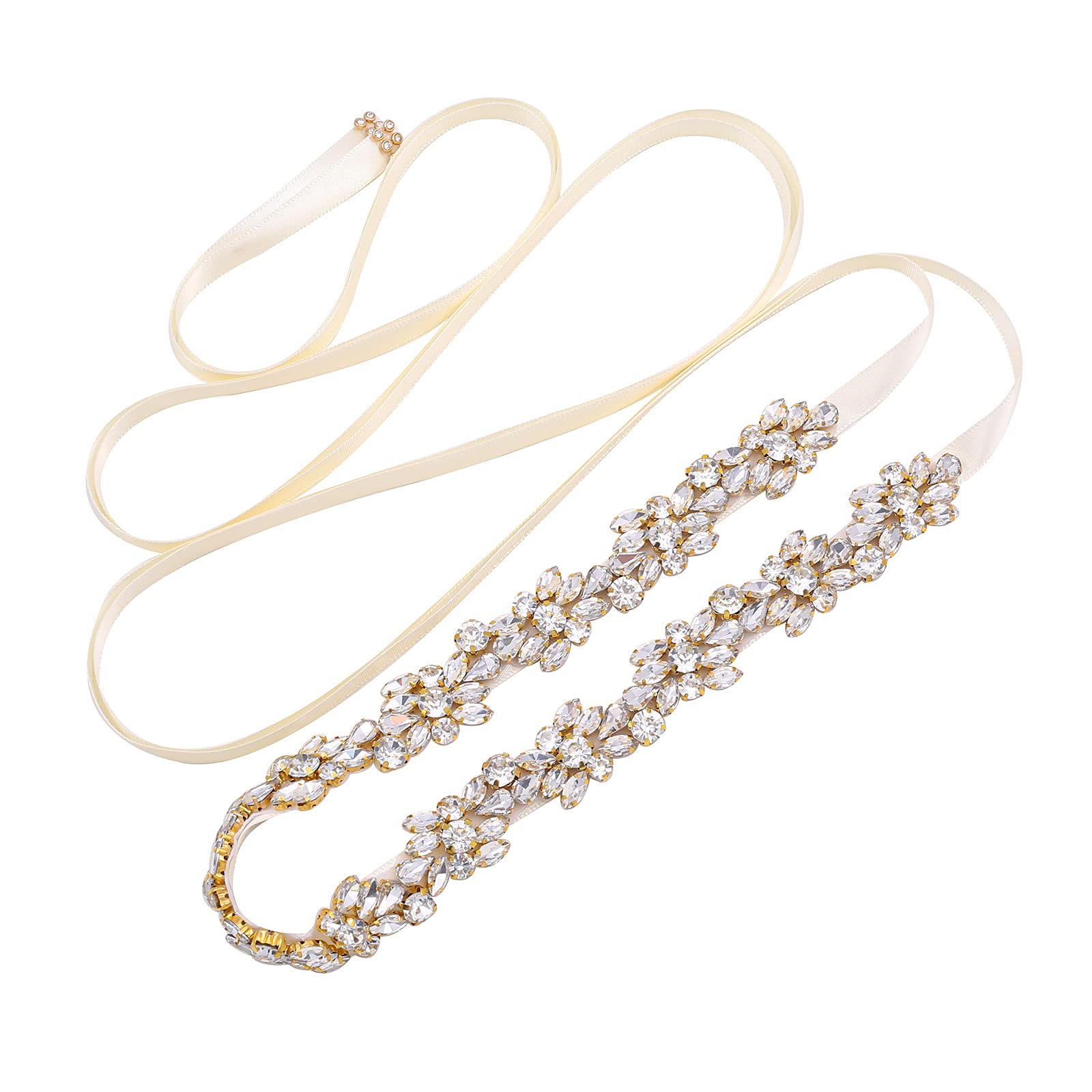 WEZTEZ Crystal Bridal Belt Handmade Wedding Sash with Rhinestones Pearls Belt for Bridal Gowns - beige - One Size
