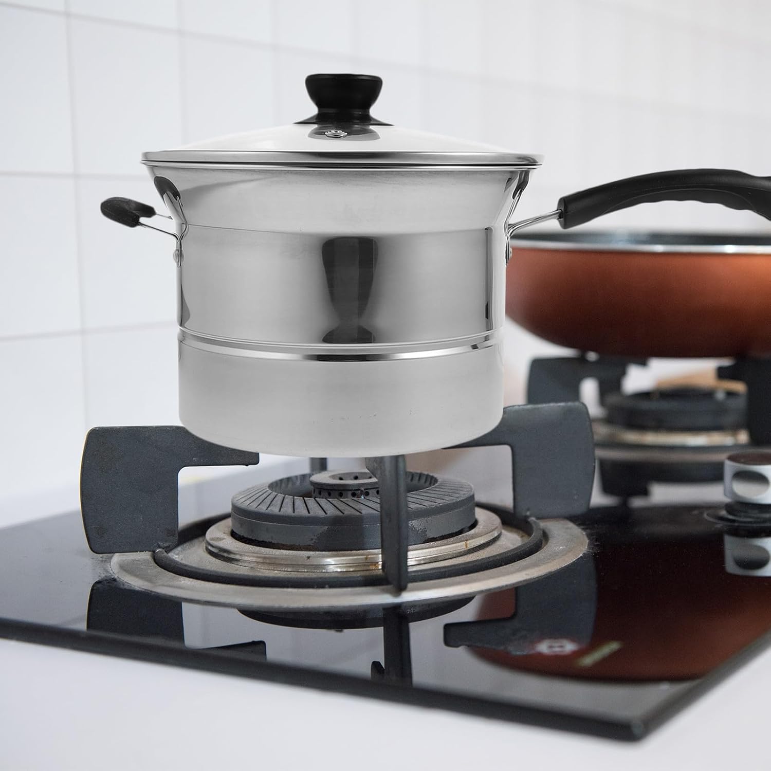 DOITOOL Stainless Steel Cooking Pot 22cm Multi-function Noodle Steamer Pot with Handle for Frying Stewing and Soup Random Style