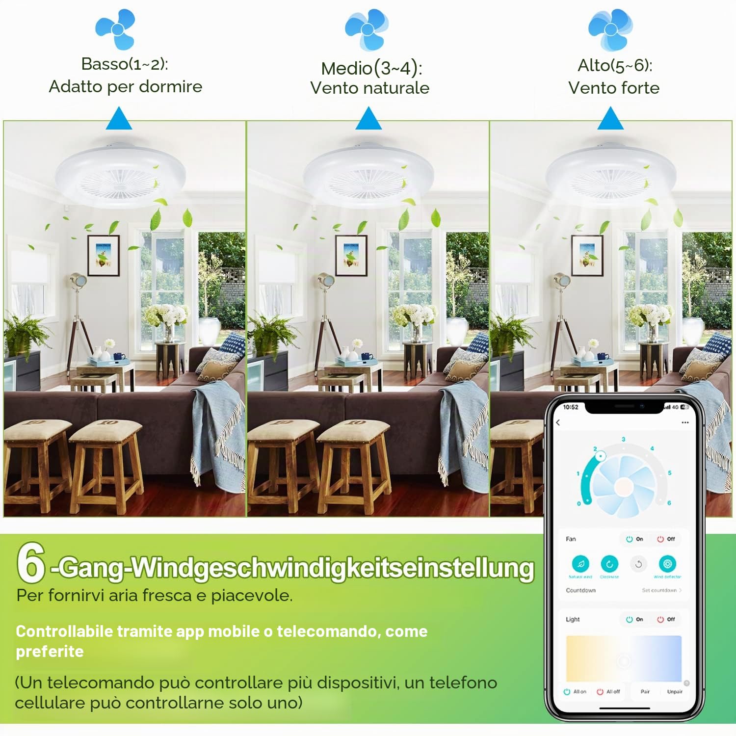 Daromigo 80W Ventilatore da soffitto con luce telecomando e APP, Modalità Estiva e Invernale, Dimmerabile LED Plafoniere mit 6 Velocità Della, 3 Light Color Change und Timer