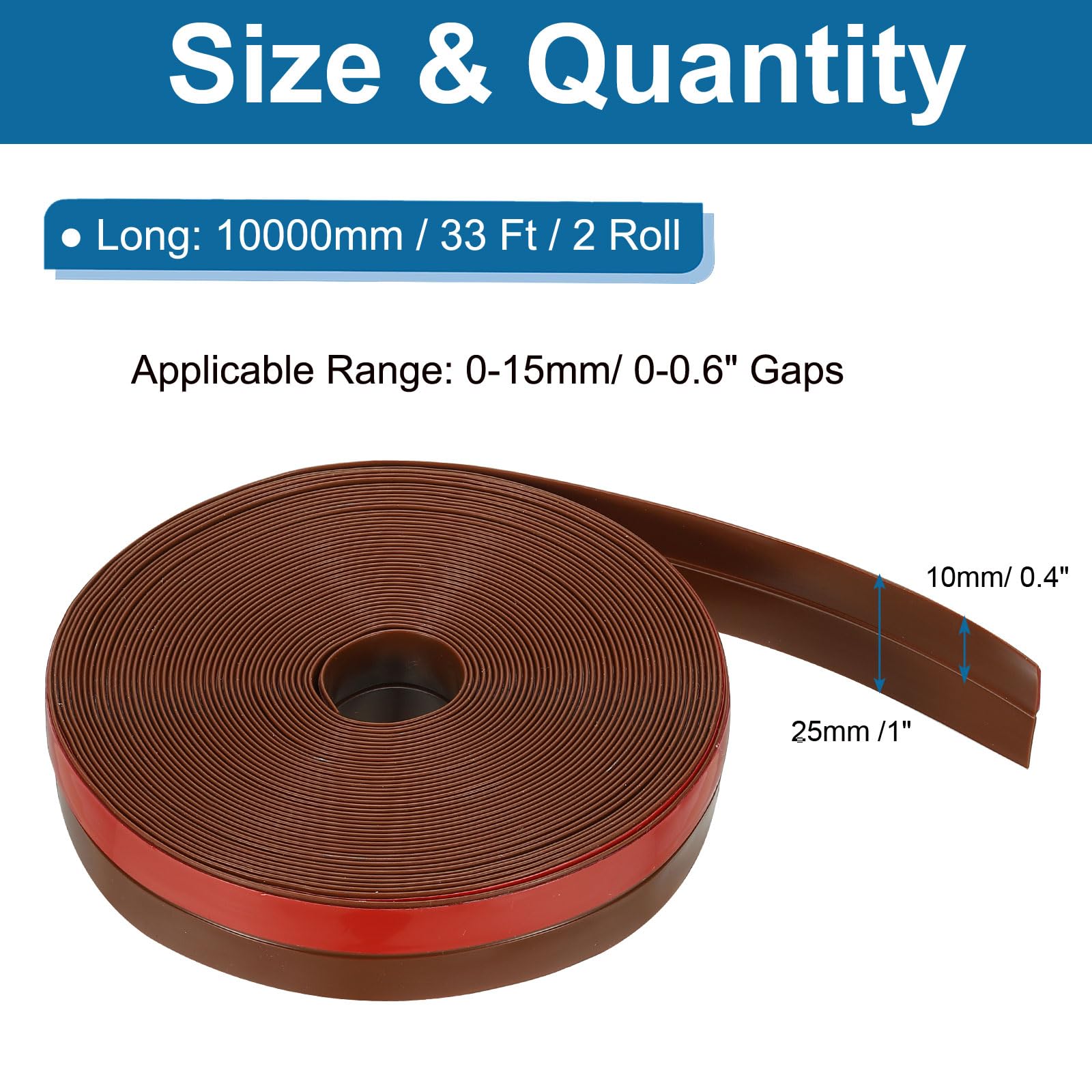 PATIKIL Silicone Weather Stripping, 2 Roll x 33 Ft x 1" Width, Brown, Windproof, Dustproof, Soundproof, Anti-collision - Image 2