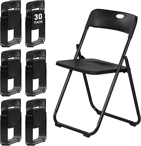 Miniatura 12 de Paquete de 10 sillas plegables de plástico negro, silla plegable ligera con capacidad de 350 libras, marco de metal fácil de plegar y almacenar,