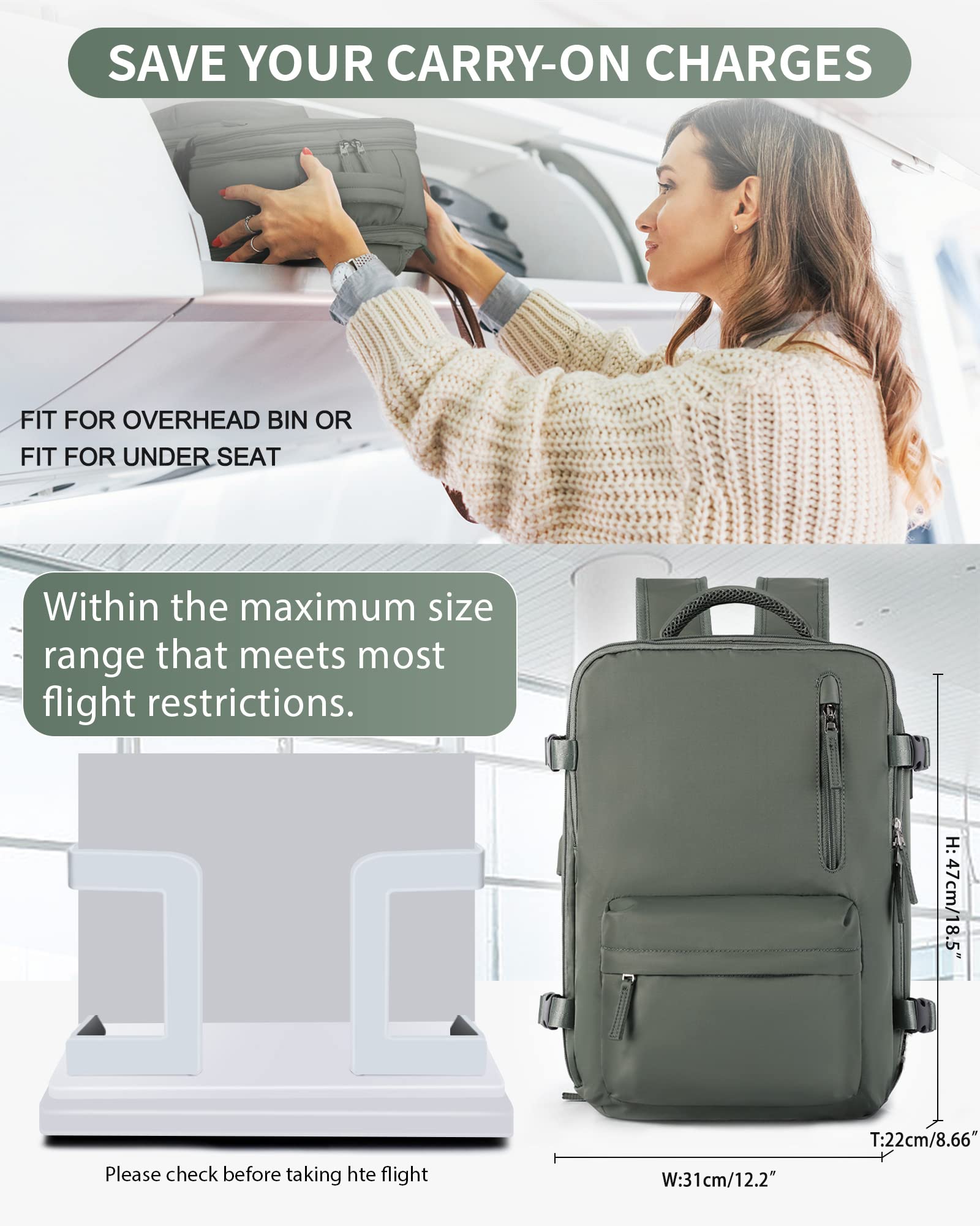 Zaino da Viaggio per Easyjet 45x36x20 Bagaglio a Mano Zaino Borse da Cabina per Ryanair Il Sedile Zaino Aereo Bagaglio a Mano Borsa Cabina Viaggio Zaino Travel Viaggio Casual Daypack