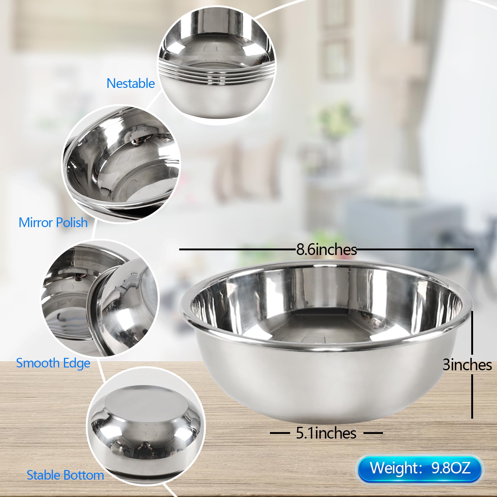 Confezione da 4 ciotole in acciaio inox, 21 cm, set di ciotole da cucina