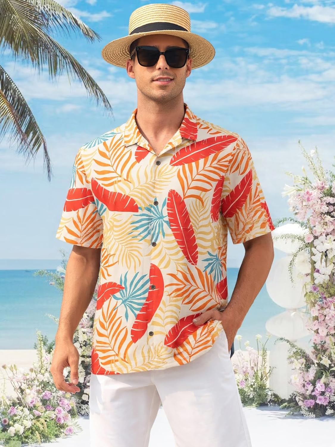 Mens Hawaiian Shirts Silk Short Sleeve Beach Shirt Relaxed Fit Vacation Shirts - Image 3
