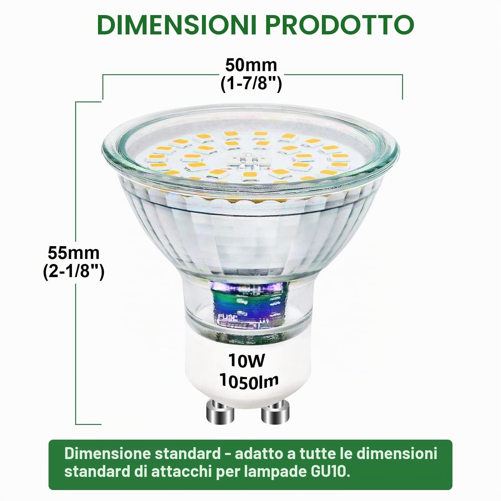 Lampadina GU10 LED Dimmerabile 10W Lampadine Equivalente alogeno 100W Lampadine Alogene Luminose 1050Lumen 4500K