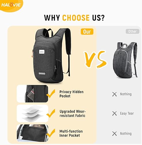 Miniatura 4 de HALOVIE Mochila de senderismo pequeña 10L Mochila ligera plegable Mochila de viaje plegable para mujeres y hombres (negro)