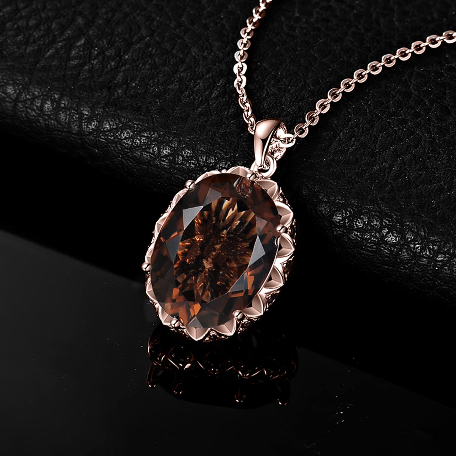 JewelryPalace 8ct prawdziwy kwarc dymny naszyjnik wisiorek 45cm, naszyjnik damski ze srebra 925 kamień szlachetny dziewczęcy różowe złoto