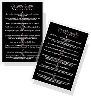 Lashicorn Neurotoxin Injection Aftercare Instruction Card | 30 Pack | Physical Printed 4x6” inches Postcard Size | Black and White Design