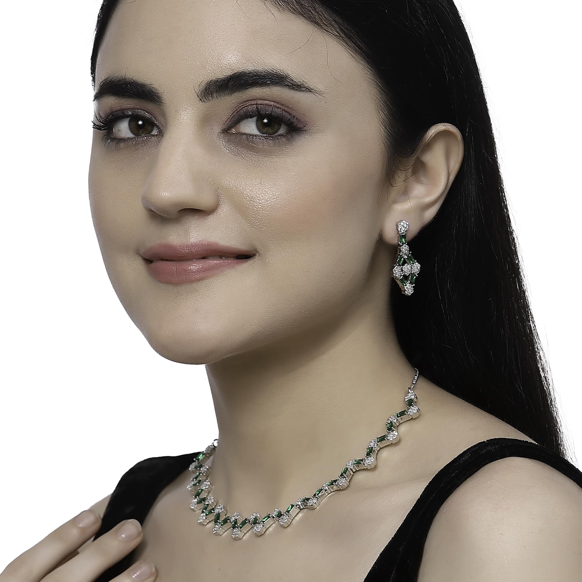 Rhodium-Plated Diamond Necklace Set