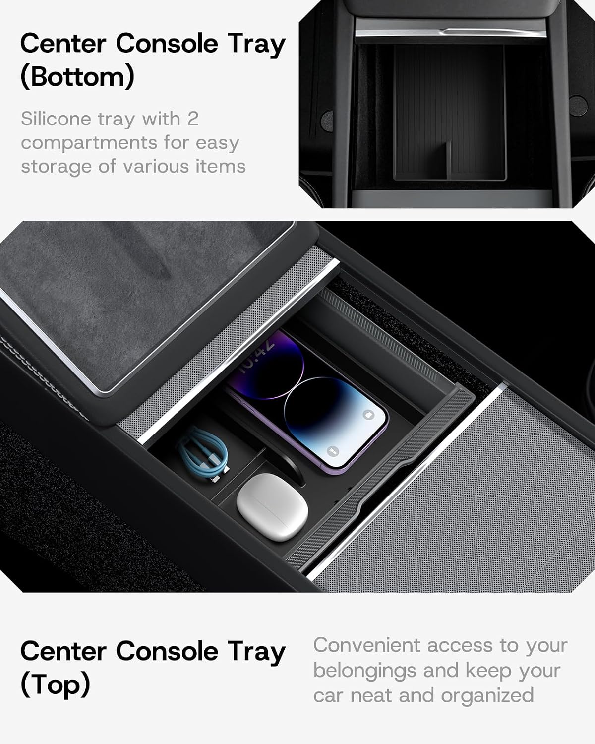 2025 Upgrade Center Console Organizer Tray for Tesla Model Y Juniper Accessories 2026 [Tailor-Made, Non-Slip & Wear-Resistant and Easy to Clean] Durable ABS Silicone Center Organizer Set - 6Pcs