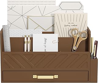 Bamboo Mail Organizer Countertop Pen Holder Wooden Desktop Storage Drawers | Wood Desk Drawer,Letter Sorter,Makeup Organizer,Bill Mail Organizer,5 Slot Desk File Organizer for School Home Office Supplie