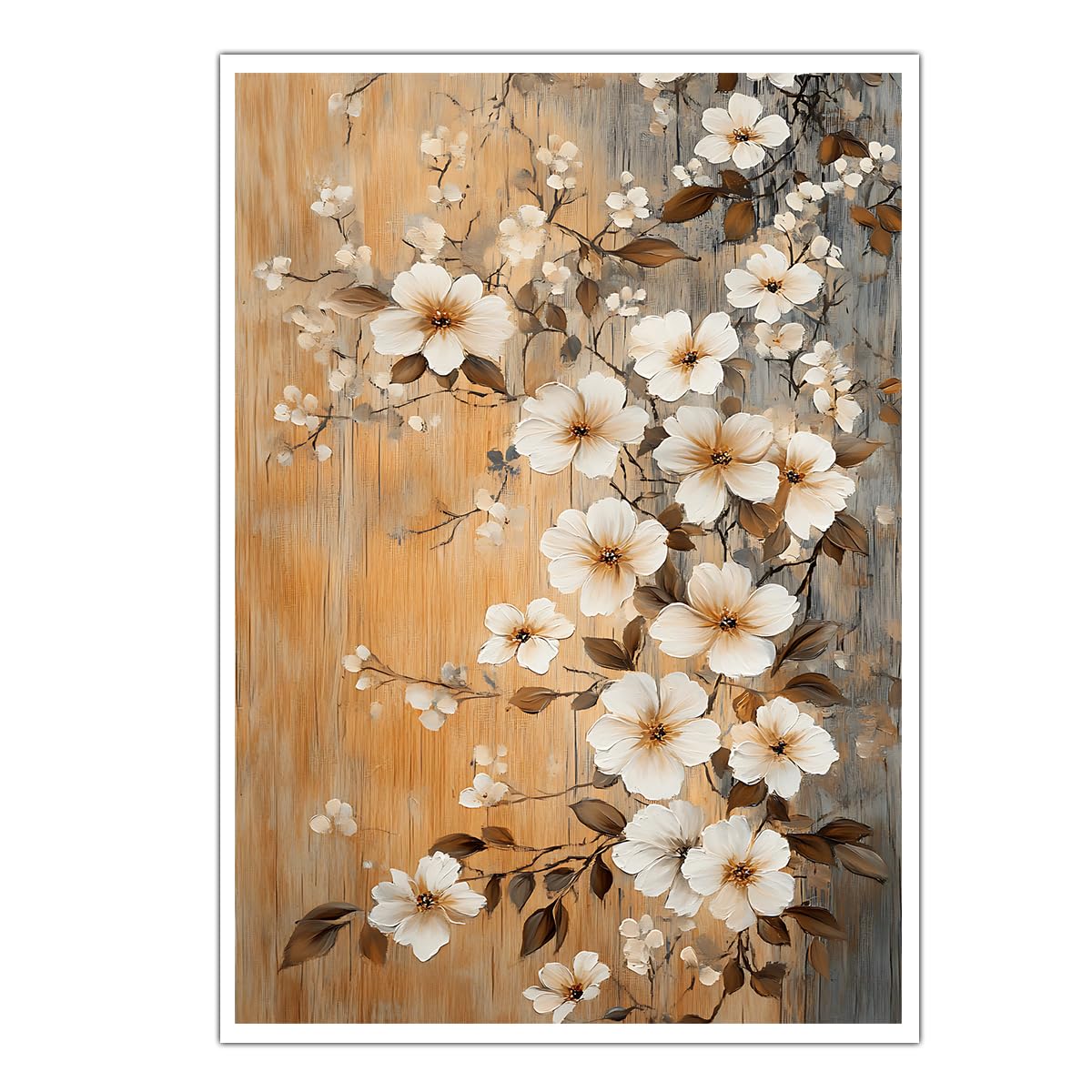 Toile rustique fleurs blanches SHENGPOSTER 50x75cm pour salon - 8