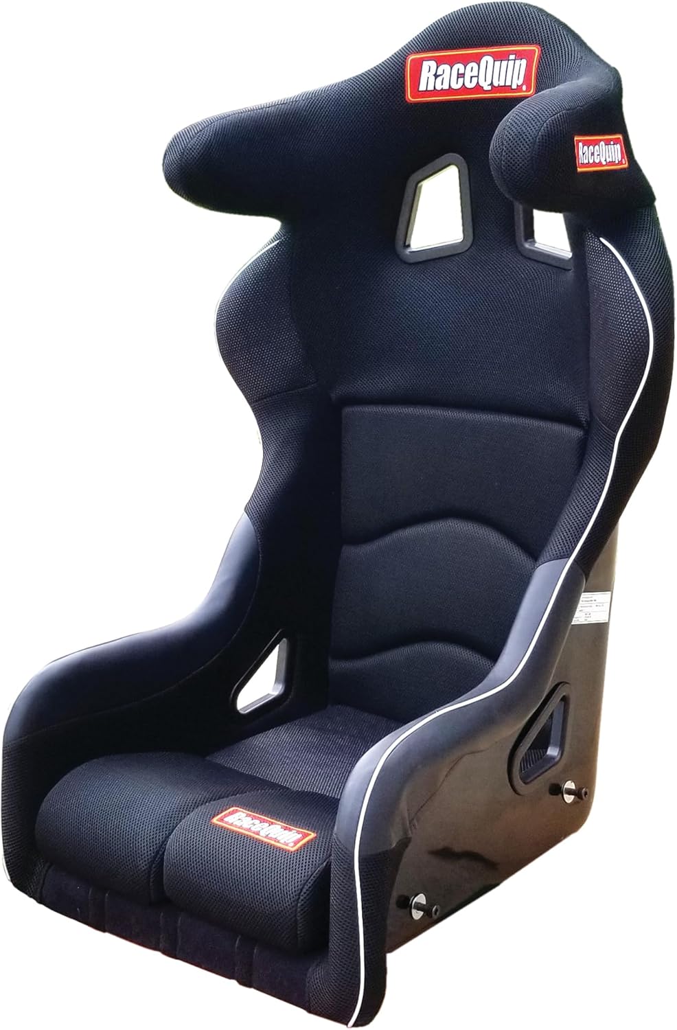 RaceQuip 96993399RQP Seat Non-Reclining FIA 15in Harness Openings Fiberglass Black Fabric