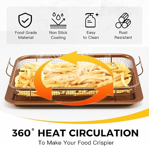 Miniatura 7 de HONGBAKE Cesta para freidora de aire para horno, sartén antiadherente de 15.1 x 10.6 pulgadas con bandeja para freír aire, 2 accesorios para freír