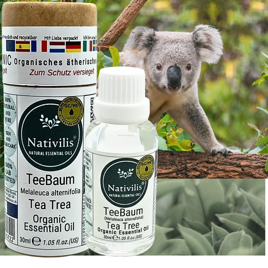 Nativilis Bio Ätherische Öle Set – Teebaum, Eukalyptus, Zedernholz, Fenchel & Rosmarin – 5 x 30 ml – Für Aromatherapie, Haut- & Haarpflege