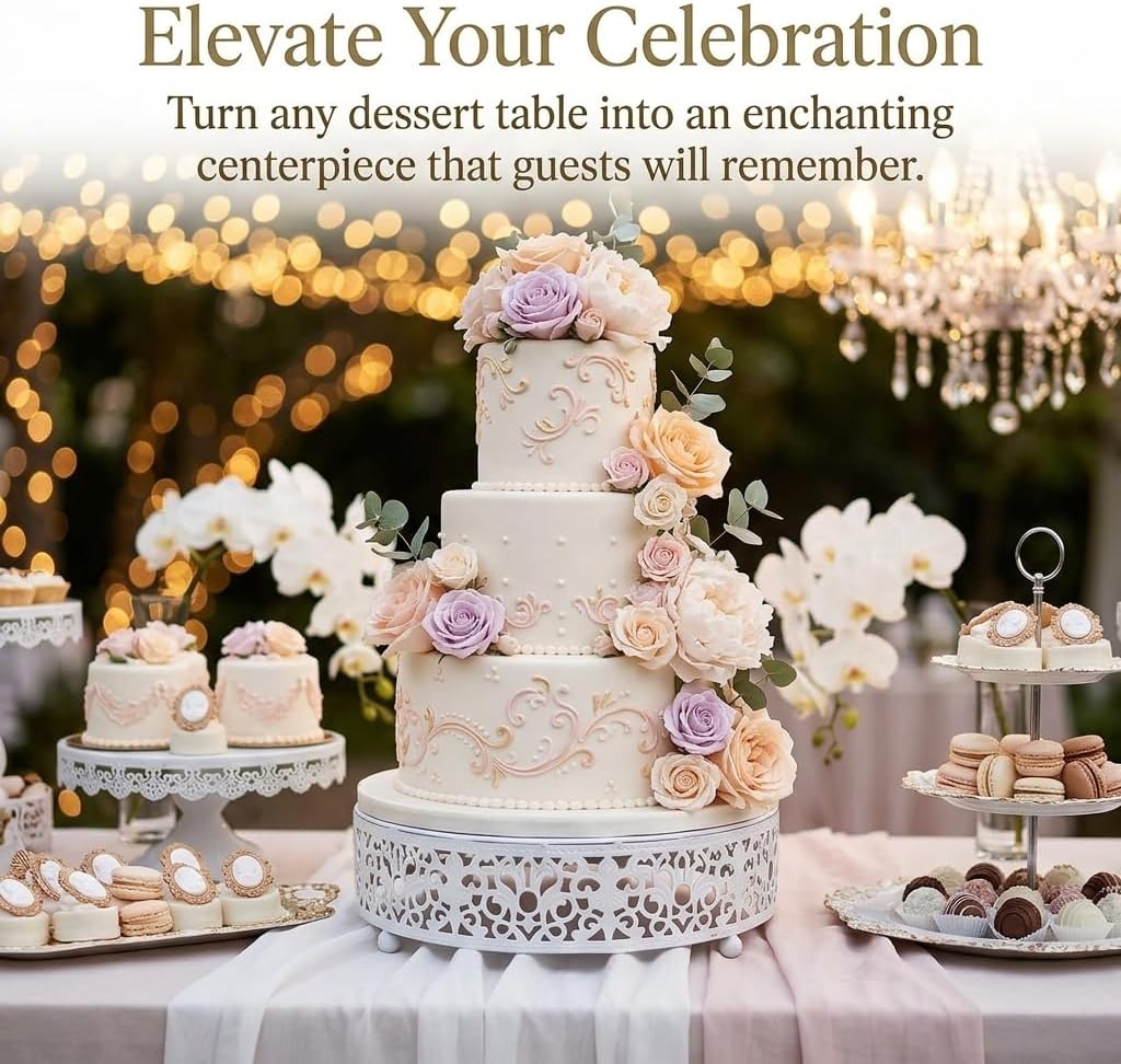 Efavormart 8" Round Lace White Metal Cake Stand, Small Dessert & Cupcake Pedestal for Party Decorations