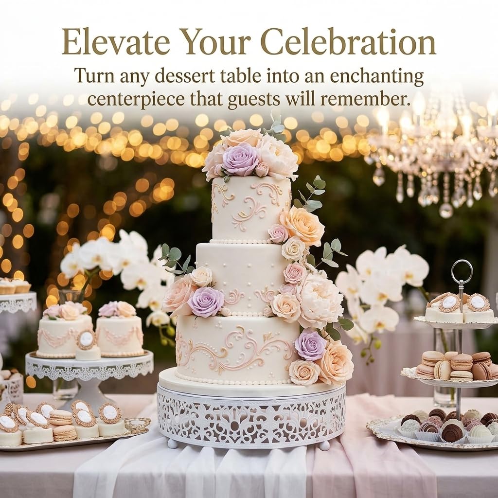 Efavormart 8 Round Lace White Metal Cake Stand Small Dessert & Cupcake Pedestal for Party Decorations product thumbnail 6
