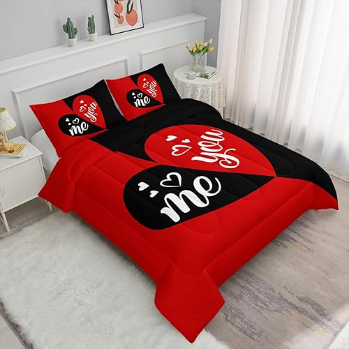 Miniatura 2 de Axolotl Mr Mrs - Juego de ropa de cama tamaño Queen, edredón para adultos, parejas, hombres y mujeres, juego de ropa de cama negro y rojo, edredón