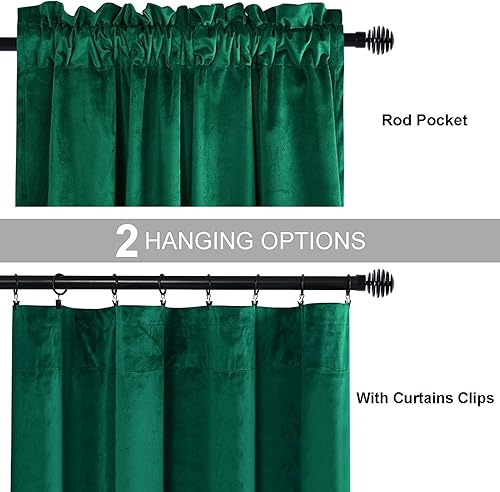 Miniatura 3 de Cortinas de terciopelo verde de 84 pulgadas de largo, cortinas verdes de lujo, cortinas de bloqueo de luz con bolsillo para cortinero, para sala de