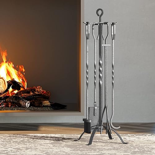 Miniatura 3 de Fire Beauty Juego de 5 herramientas para chimenea, accesorios de chimenea, soporte de herramientas con asas, herramientas para decoración