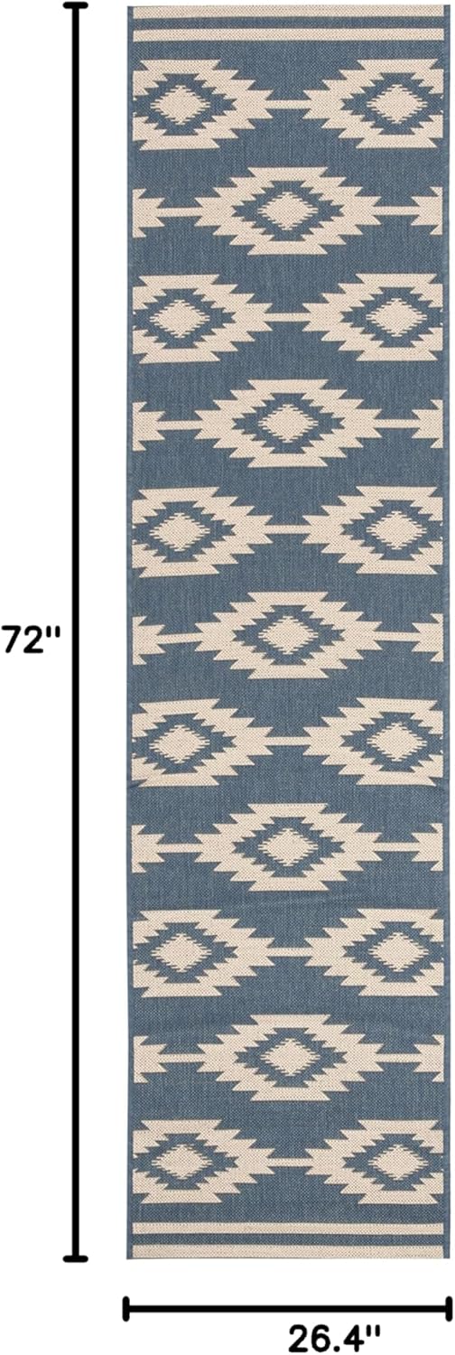 SAFAVIEH Washable Rug Outdoor Beach House Collection - 2'2" x 6' Runner, Cream & Blue, Non-Shedding & Easy to Clean, Ideal for Patio, Backyard, Mudroom (BHS171N)