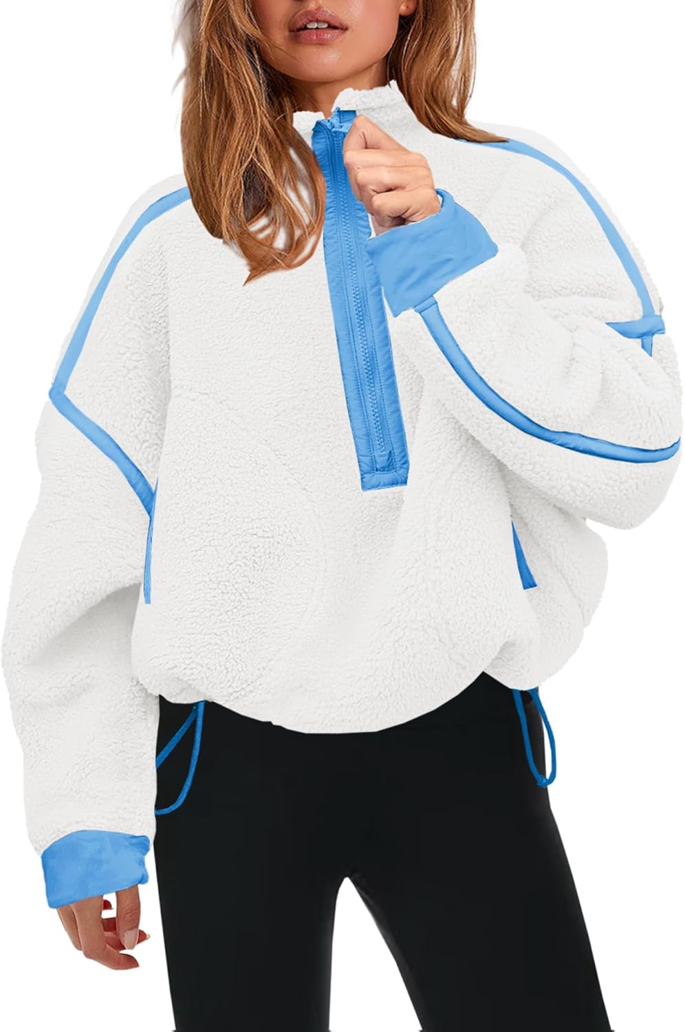 Panadila Womens Half Zip Sherpa Fleece Pullover Soft Oversized Sweatshirt with Pockets Warm Fuzzy Sweater