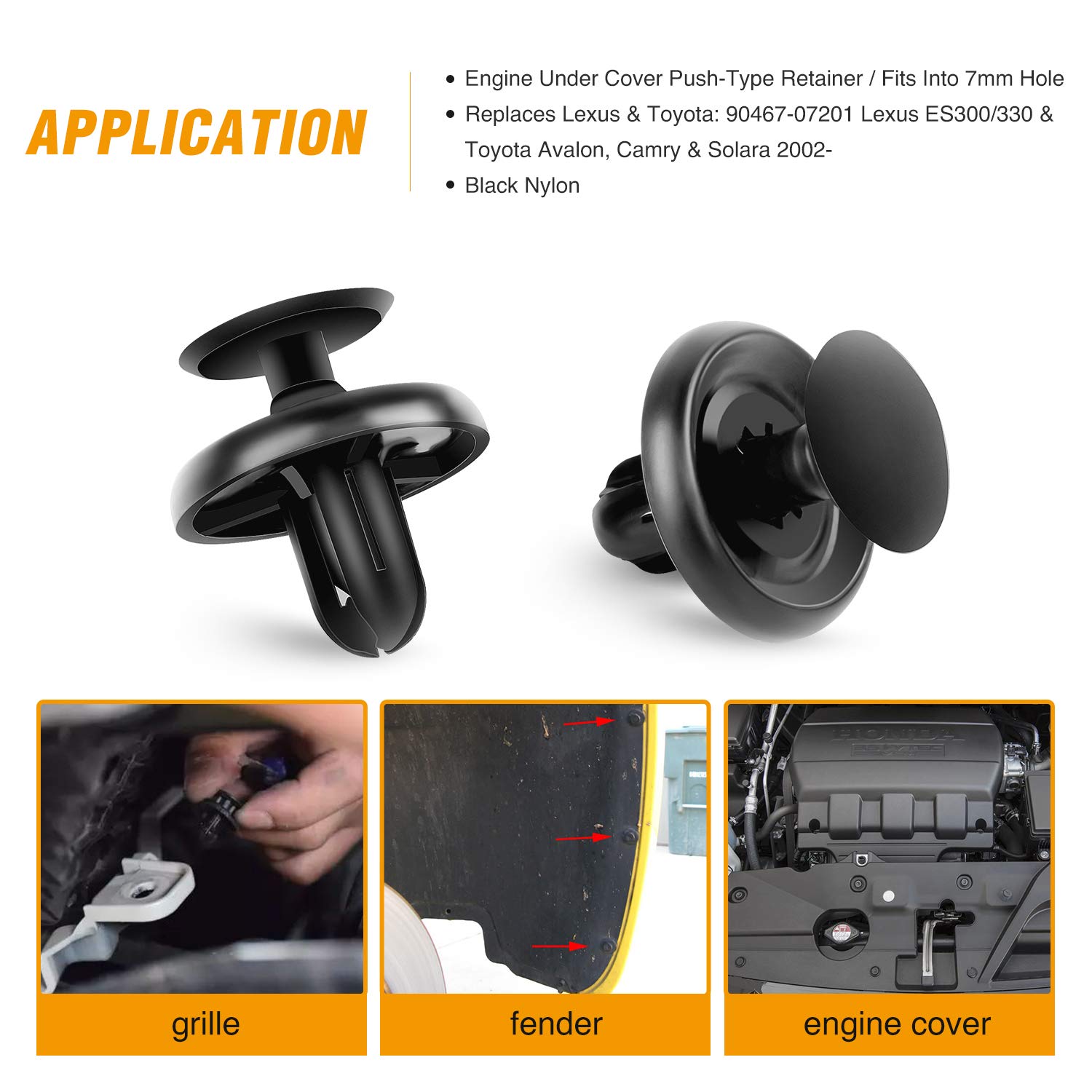 30 Clip Di Fissaggio A Pressione Nylon Per Toyota Lexus – 90467-07201 – Testa 20mm, Gambo 10mm, Foro 7mm