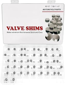 7.48mm O.D. Adjustable Valve Shim Kit 1.20mm-3.50mm Thick Fit for Yamaha YZ250F 2001-2012/Kawasaki KLX300R 1997-2005 KX250F 2004-2012 NINJA ZX-7R 1991-2003/Suzuki GSX-R750 1993-201147pcs