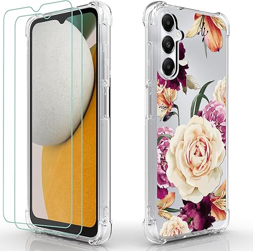 Osophter Funda para Galaxy A15 5G funda de goma TPU flexible con protector de pantalla para Galaxy A15 (flor púrpura)