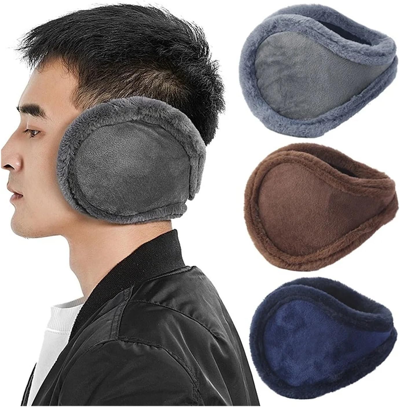 Men's Thick Plush Fleece Earmuffs for Winter Outdoor Cycling and Skiing (Style 2, Brown)