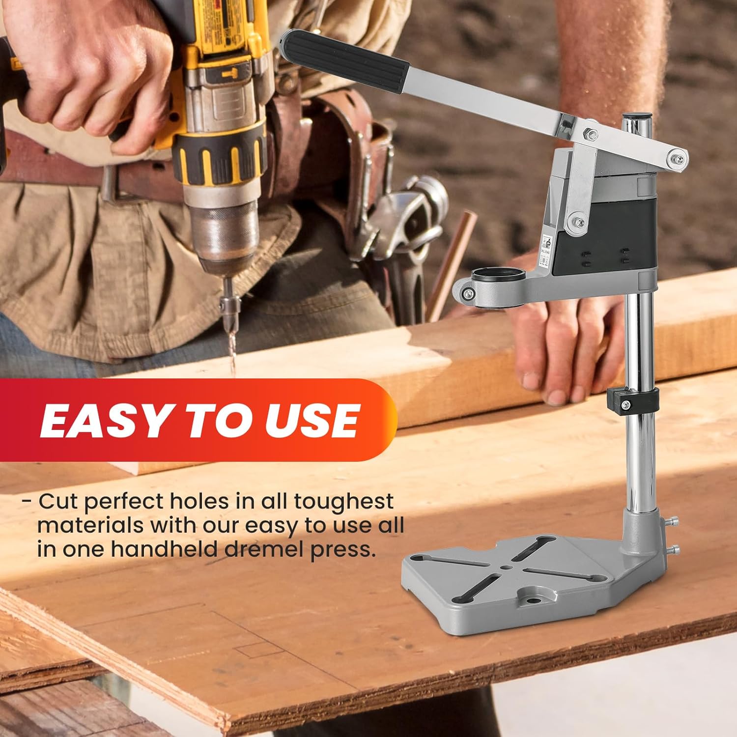DASBET Universal Drill Press Stand | Adjustable Electric Bench Clamp Support Tool for Hand Drill Workstation with Aluminum Base Portable Drill Press Table for Workbench Repair (Single Hole)
