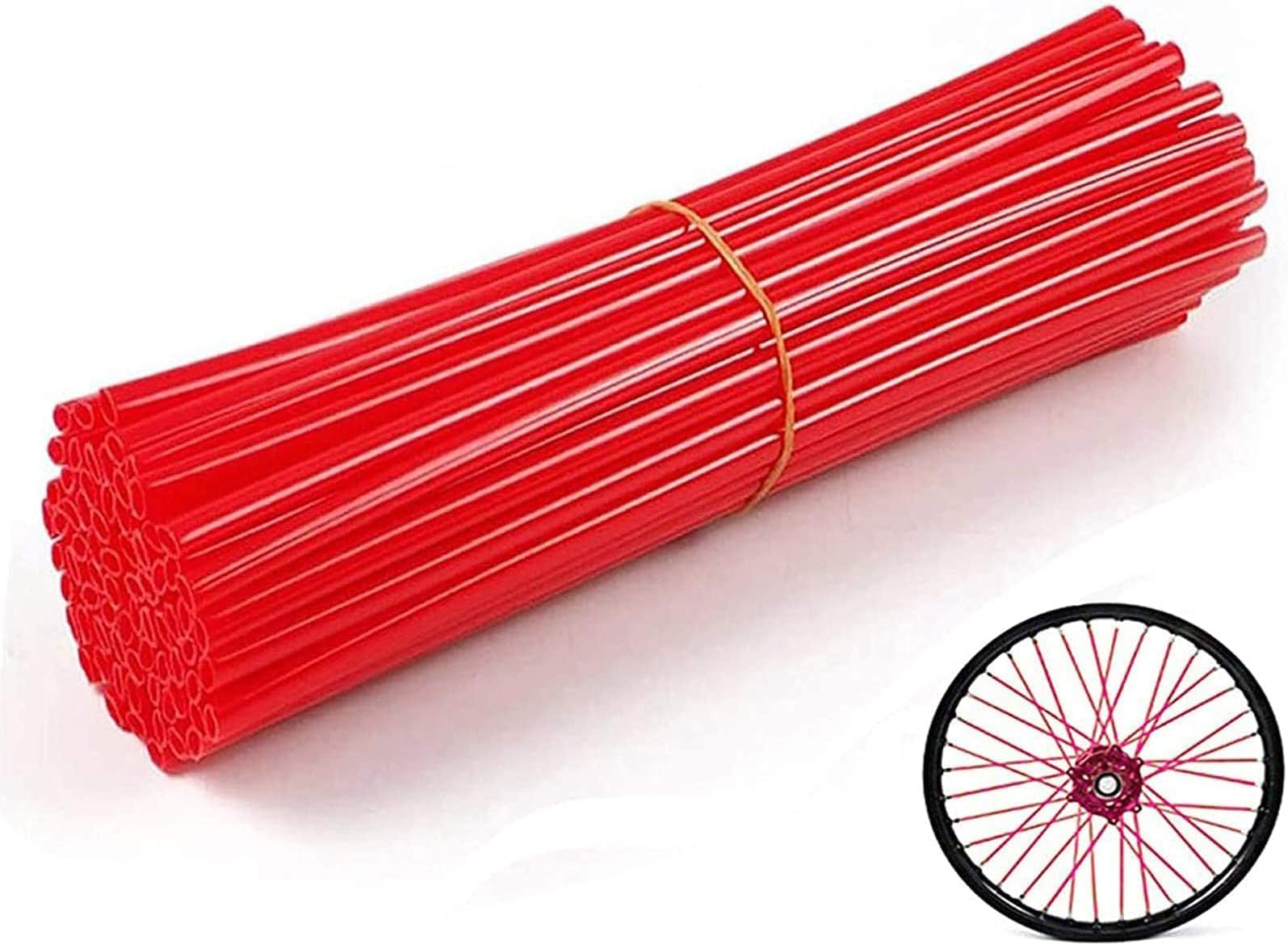 Bike Spoke Skins Covers - 72Pcs Universal Motorcycle Wheelchair Wheel Wrap, Dirt Bike Spoke Skin, Pipe Trim for 8"-21" Rims Decoration Protector CRF50 CRF125 CRF150 CRF250 CR50 (Red)
