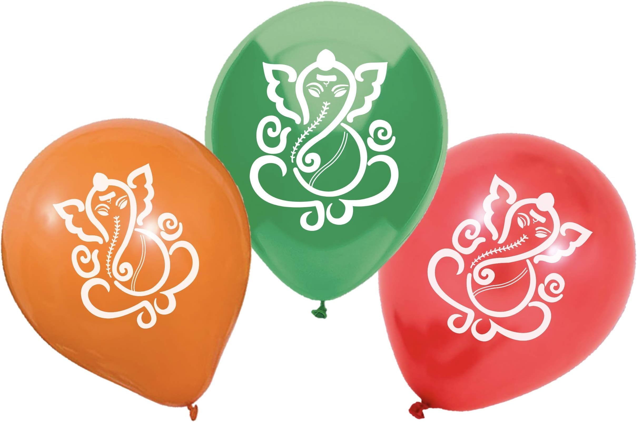 30 PC Indian Wedding Decorations | Hindu Balloons for Diwali, Holi, Ugadi, Navratri, and Mehndi Parties | Created/Sold by AMERIBA, a USA Company - (Ganesh: Red, Orange, Green)