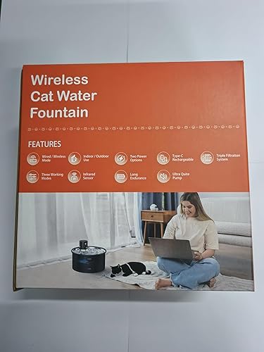 Miniatura 13 de Fuente de agua para gatos con baterías fuente inalámbrica para mascotas con filtro, dispensador inalámbrico para gatos de 108 oz3.2 L con sensor de