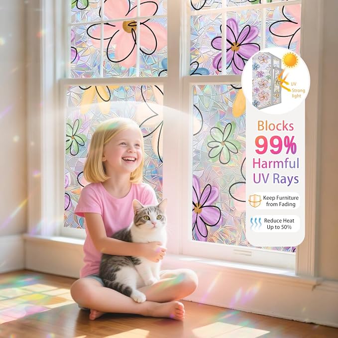 Película para ventana adhesiva estática Daisy Flower 17.5 x 78.7 pulgadas miniatura 5