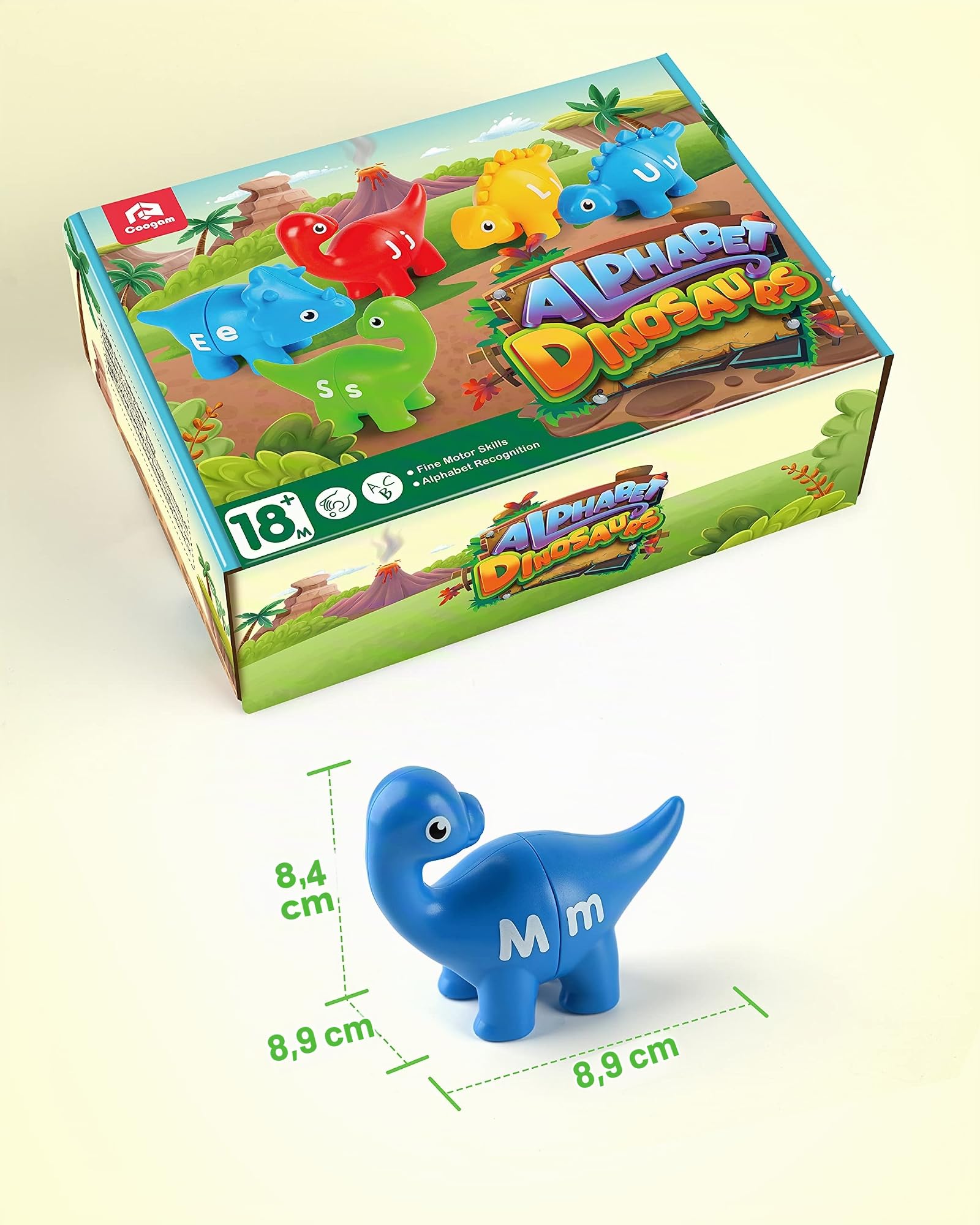 Coogam Matching Letters Juguete de motricidad fina, 26 PCS Double-Sided ABC dinosaurio alfabeto juego con letras mayúsculas minúsculas, juguetes educativos Montessori preescolar educativos para niños