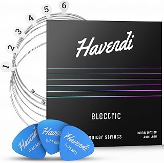 Havendi® Electric Guitar Strings 10-46 brilliant sound Regular Light Gauge Nickel Wound (6 string set) incl. 3 picks