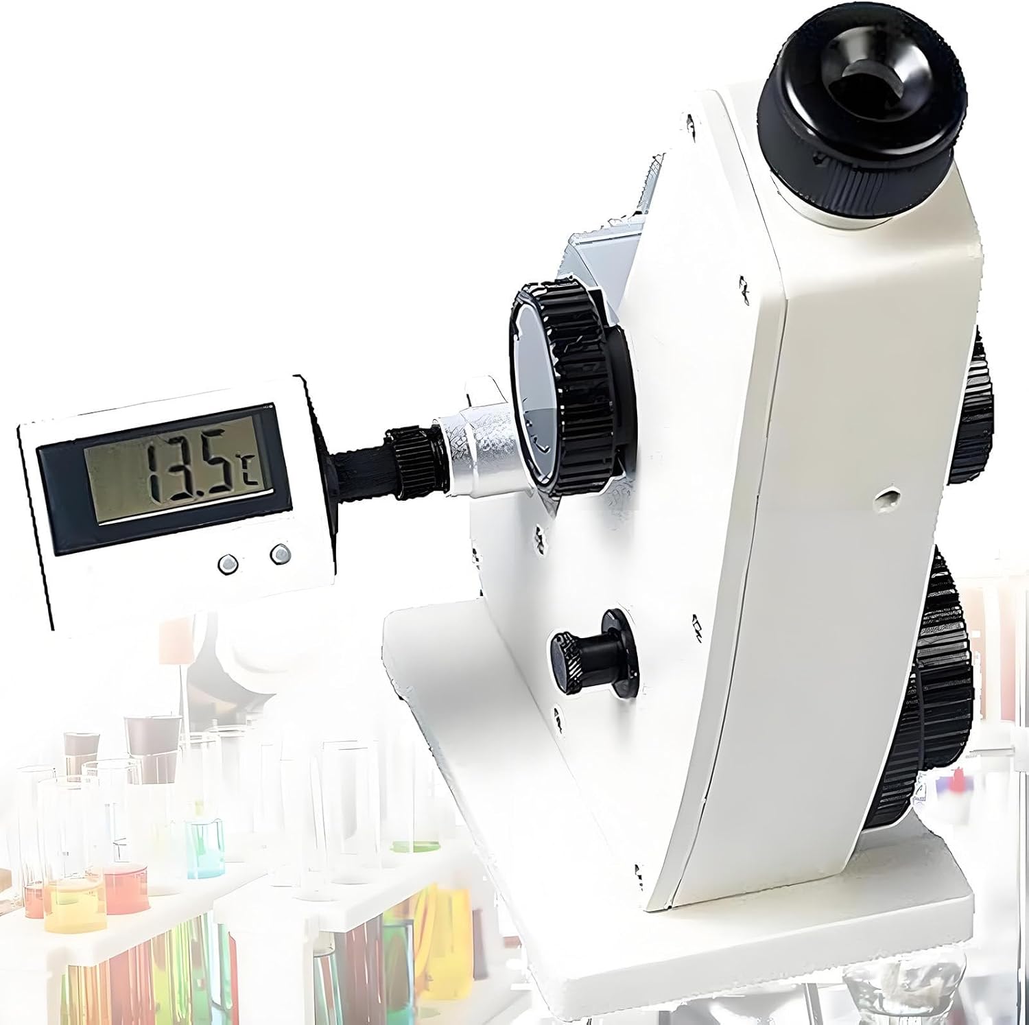 Professional Digital Lab Refractometer with Adjustable Sharpness, Monocular Abbe Refractometer, Automatic Brix Refractometer Refractive Index Nd 1.3-1.7, Brix 0-95% with Thermometer