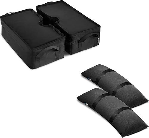 Rhino Base cuadrada desmontable para sombrilla + 2 bolsas de arena arqueadas rellenables para exteriores, soporte para paraguas que se adapta a