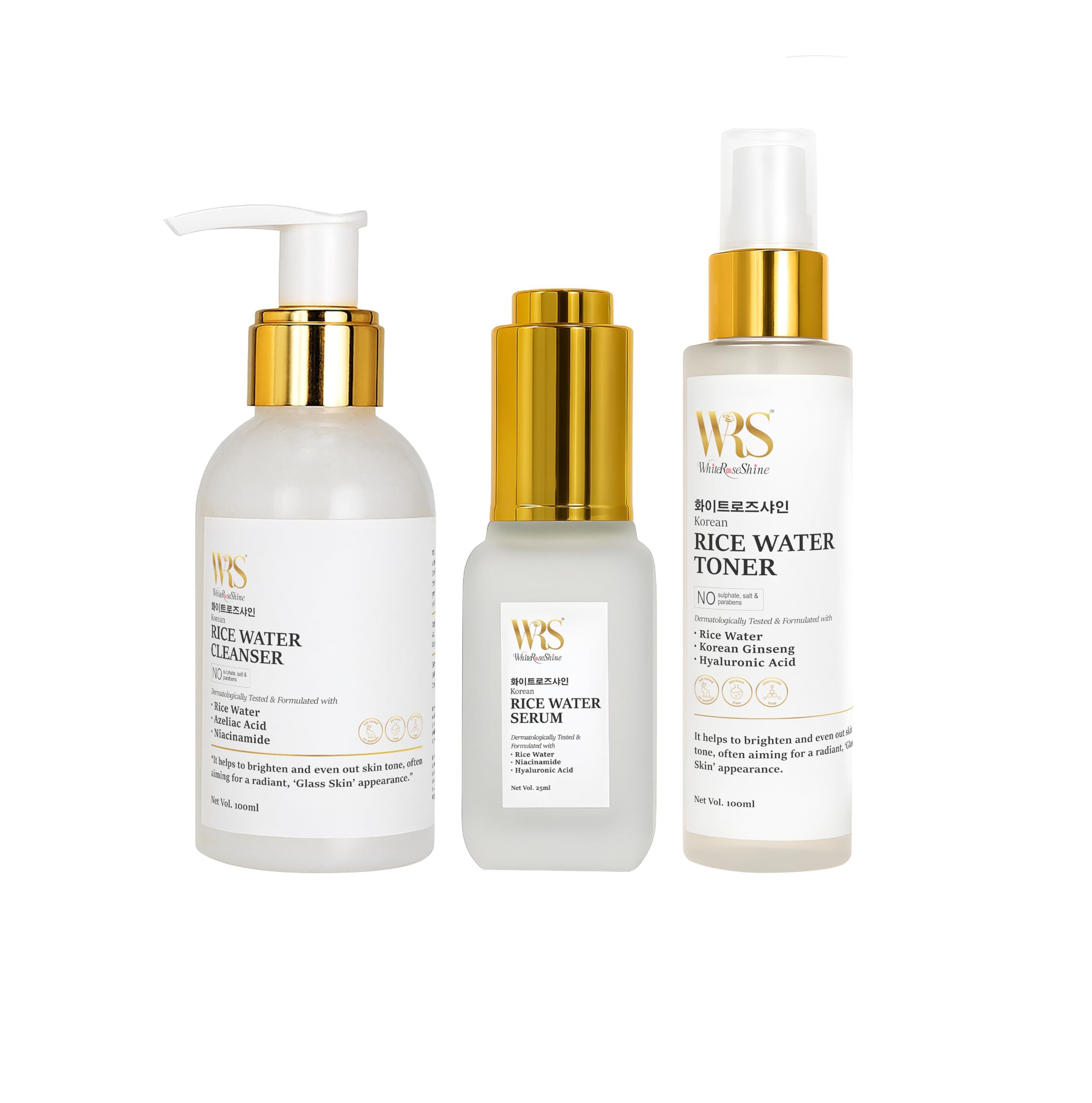 Whiteroseshine Korean Rice Water Skin Care Combo | Cleanser (100ml) + Facial Toner + Face Serum (25ml) | Rice Extract & Niacinamide Enriched | Daily Skincare Kit for Men & Women | All Skin Types-image-29