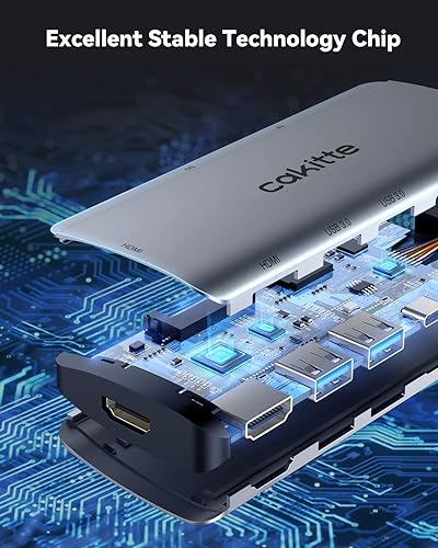Miniatura 7 de Estación de acoplamiento USB C para laptop, cakitte USB C Hub Dual Monitor con 2 HDMI para Windows y Mac, adaptador USB C 8 en 1 con HDMI 4K dual, 2