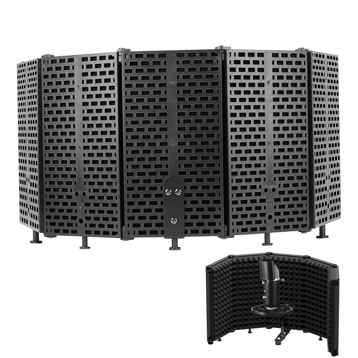 Faltbarer Mikrofon Isolation Shield mit Schallschutzschaum Vielseitig für Studioaufnahme Podcast und Broadcasting Einfache Montage Tisch oder Stativ Robust und Tragbar