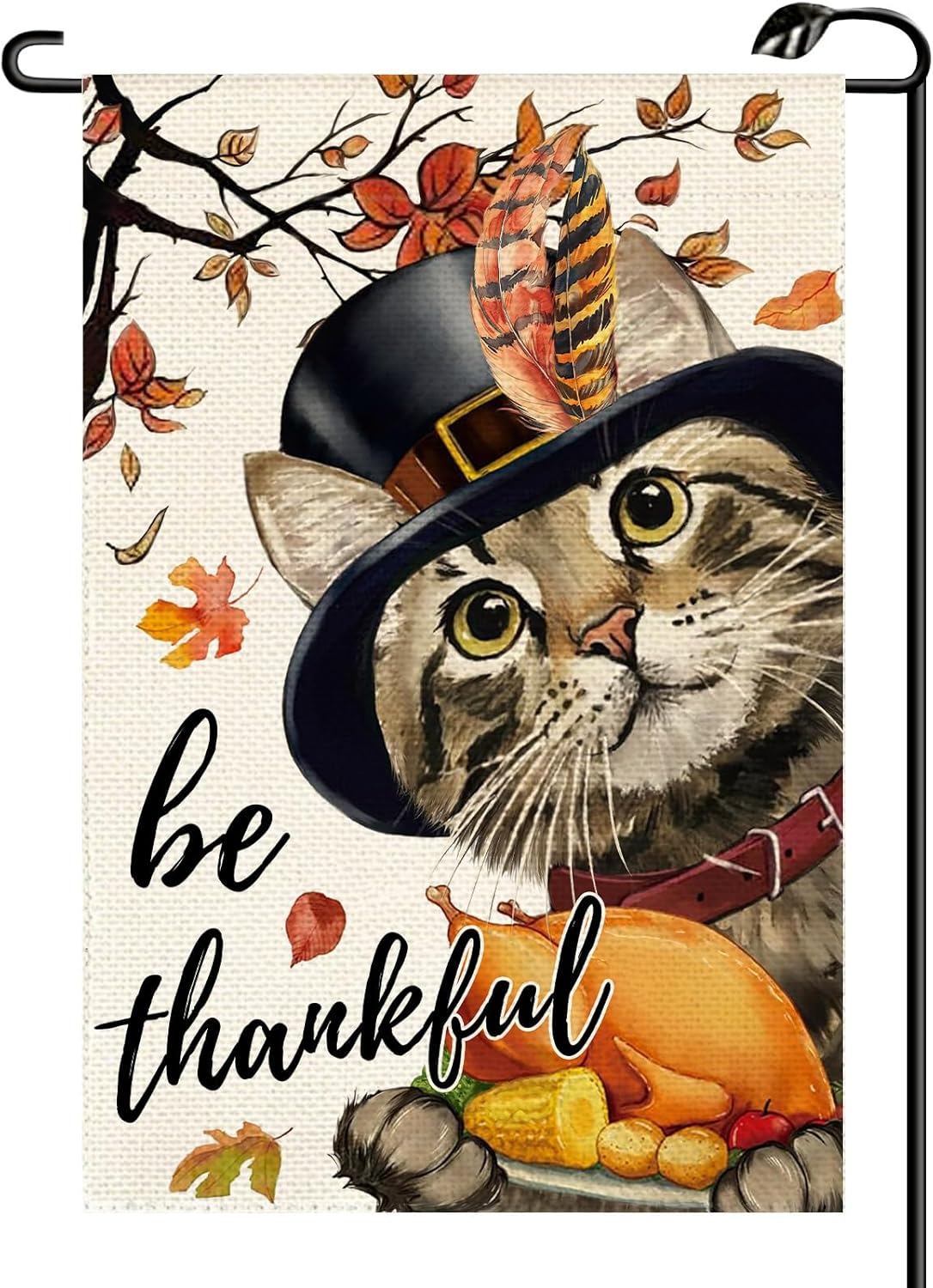 Be Thankful Thanksgiving Cat Garden Flag 12x18 Inch