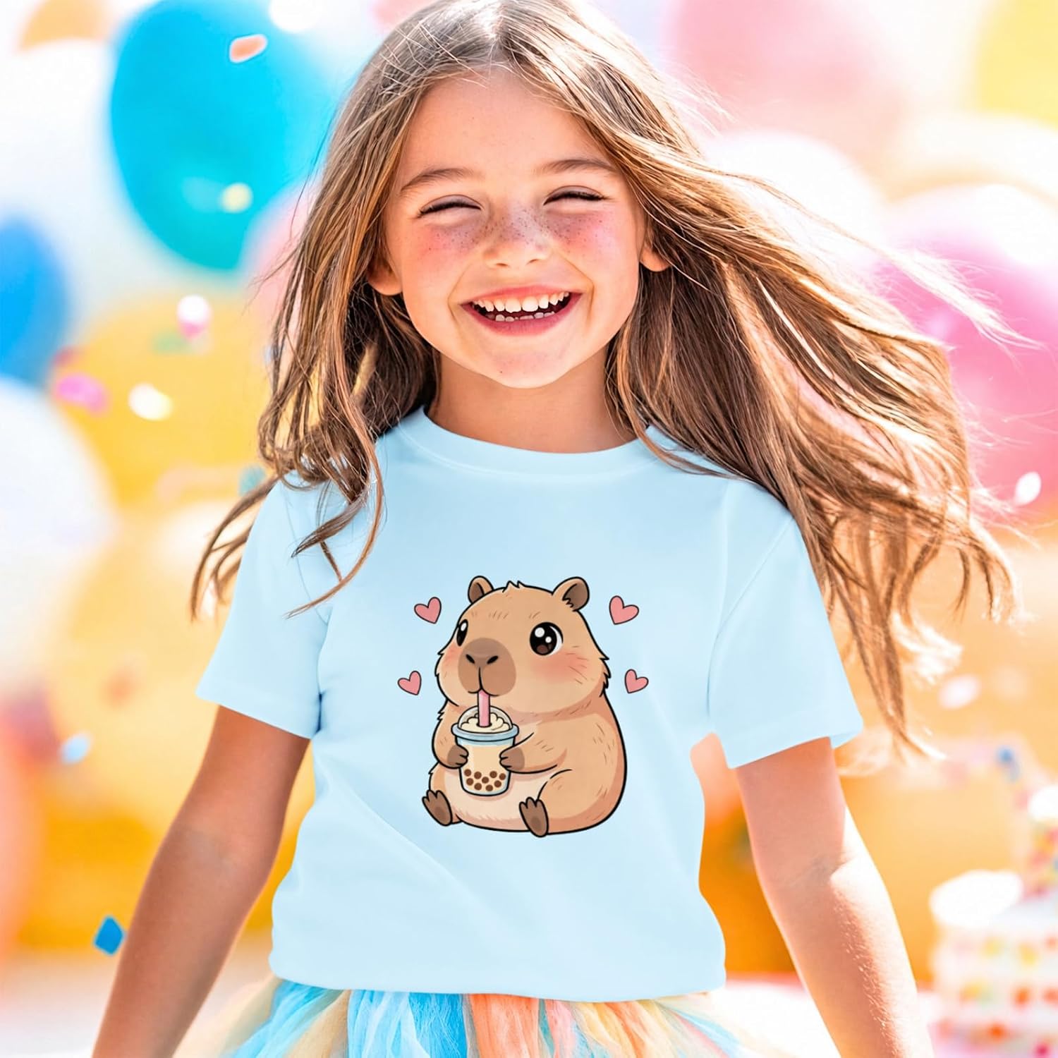 Capybara Shirt for Girls Cute Graphic Tees Kids Kawaii Animal Print T Shirts Funny Cartoon Summer Cotton Tops image 4