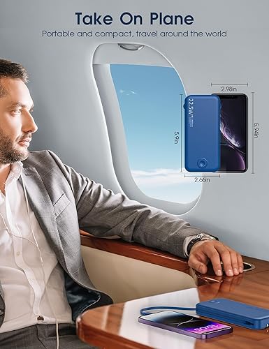 Miniatura 7 de Cargador Portátil de Carga Súper Rápida de 22.5W con Enchufe de Pared, Banco de Energía USB-C de 12000mAh con 2 Cables Integrados, Cargador de