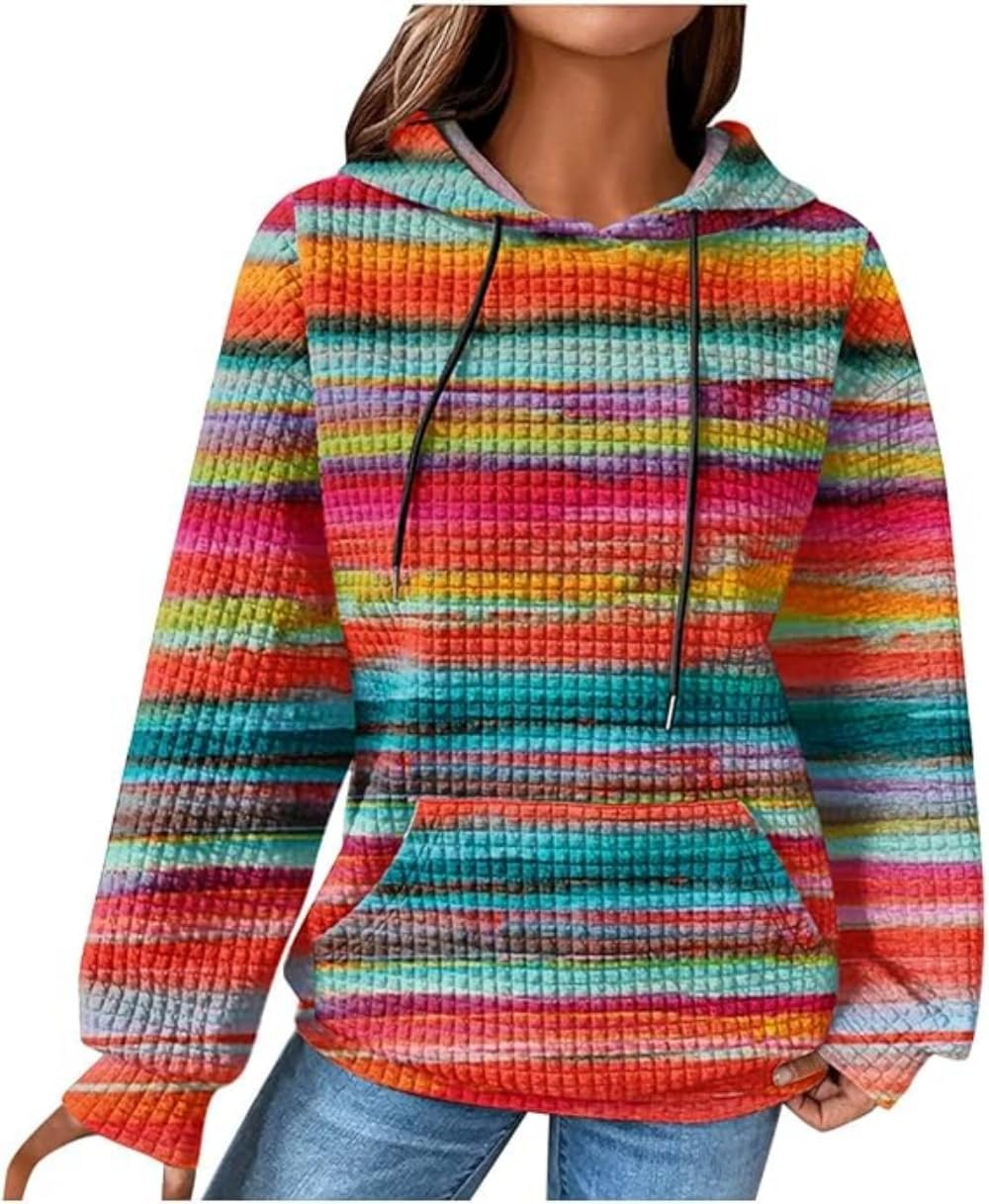 Damen Kapuzenpullover Waffelmuster - Bequemer Hoodie Mit Taschen - Lässiger Sweater Für Herbst & Winter