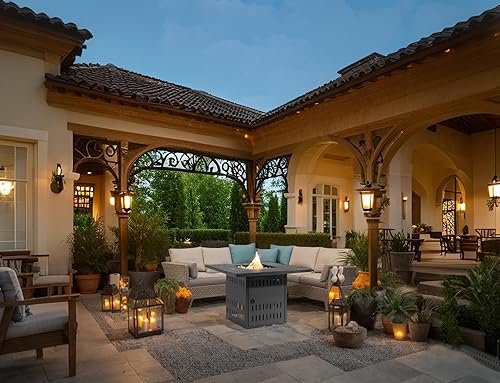 Miniatura 38 de Mesa para fogata de propano de 28 pulgadas, mesa de fuego de 50,000 BTU con tapa de acero, patas grandes, rocas de laval, pozo de fuego seguro