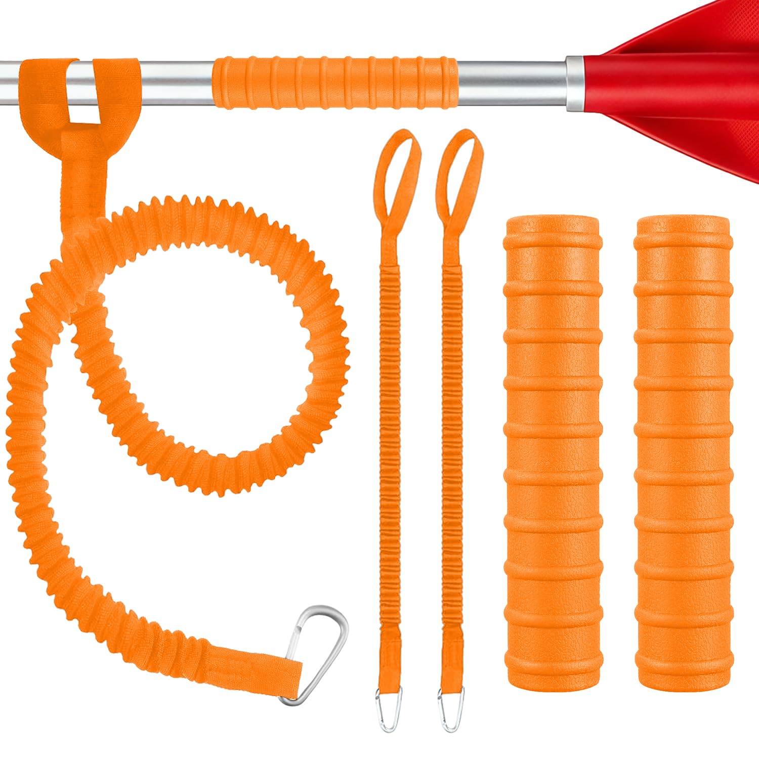 4 Pieces Paddle Leash and Grips Set Stretchable Paddle Lanyard Rope Non-Slip Silicone Wrap Paddles Grip Prevent Blister and Calluses Kayaking Accessories for SUP Kayak Boating Canoeing (orange)