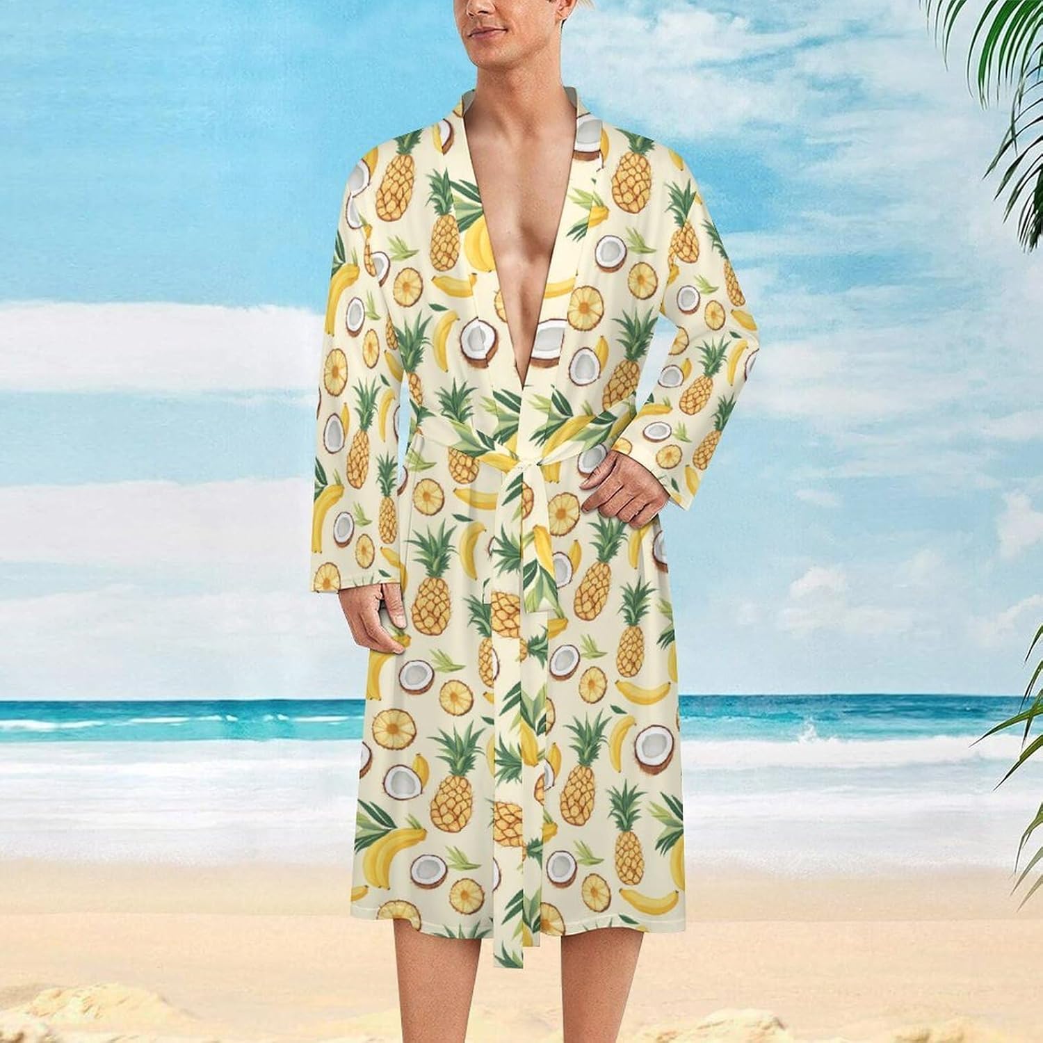 Coconuts Bananas And Pineapples Mens Robe Long Bathrobe for Women Bath Robes Lightweight Soft Printed Sleepwear
