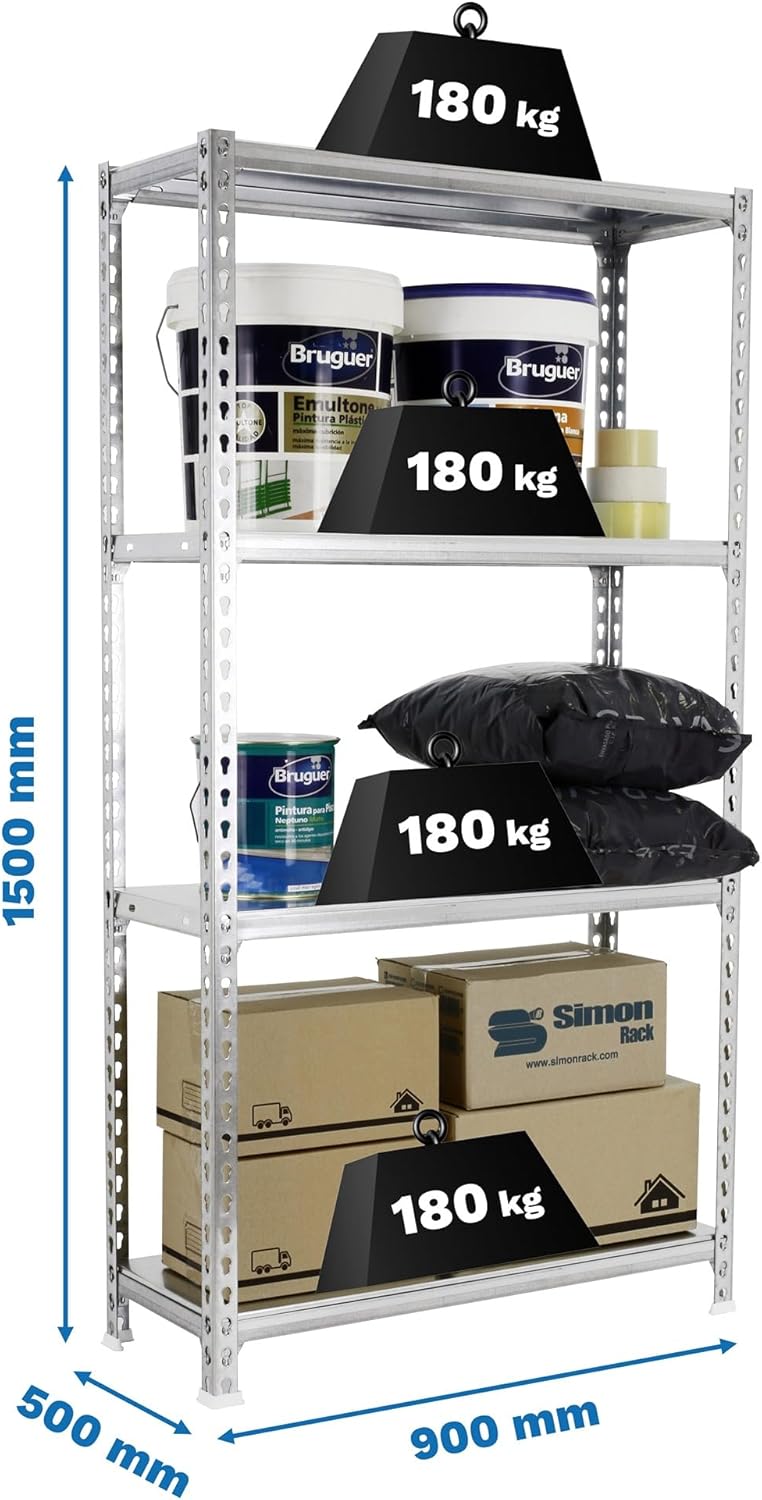 Image showing the components of the Simon Rack shelving unit laid out for assembly.
